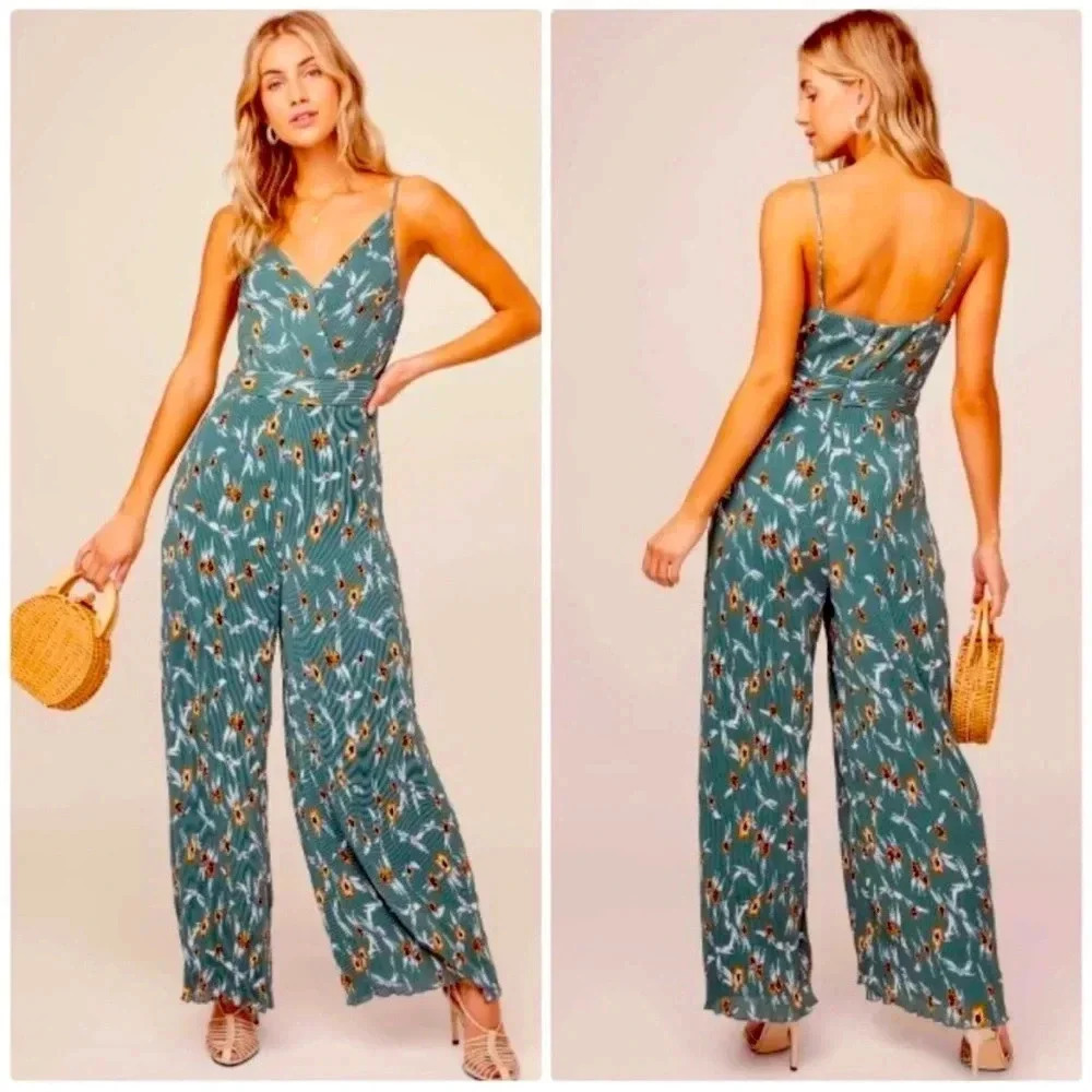 Astr the label plisse floral jumpsuit